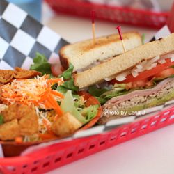 Avogadro's Number - Avo's Club requested w/o aioli and bacon ($13.95) ham, turkey, avocado, lettuce, tomato, onion on sourdough