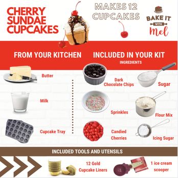 Bake it with Mel - what you get in the cherry sundae baking kit - Cooking Classes Near Me