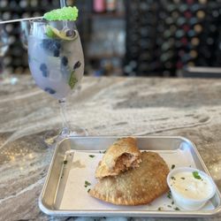 Blush Wine Room - Blueberry lavender mojito and crab empanadas