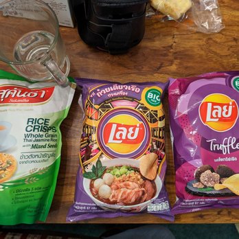 LAX-C - L-R: Rice Crisps, $2.79. Lays Boat Noodle Flavor, $2.29. Lays Truffle Flavor, $2.29 - International Grocery Near Me - Los Angeles, California