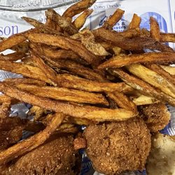 The Pike Bar & Grill - Fish sandwich  & fries  everything was burnt
