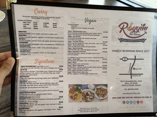 Menu photo 1 Royyim Thai Mesa, AZ