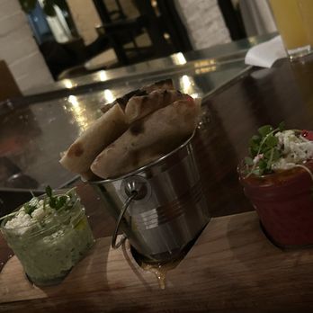 Sixty Vines - Edamame and beet hummus with pits bread - New American Near Me - Boca Raton, Florida