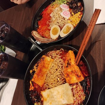 Mr.Ramen - Spicy level 1 ramen with tofu (bottom) and pork (top) - Ramen Near Me - San Antonio, Texas Mr.Ramen - Spicy level 1 ramen with tofu (bottom) and pork (top) - Ramen Near Me - San Antonio, Texas