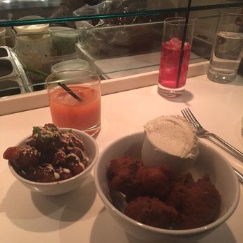 Dirt Candy - Korean fried broccoli and jalapeno hush puppies (skip these) - Vegetarian Near Me - New York, New York Dirt Candy - Korean fried broccoli and jalapeno hush puppies (skip these) - Vegetarian Near Me - New York, New York