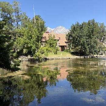 Mt Whitney Fish Hatchery - Outside pond with a view of the beautiful building - Tours Near Me - Independence, California