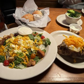 Texas Roadhouse - House salad and loaded baked potato Broccoli and rolls - Steakhouses Near Me - Chantilly, Virginia Texas Roadhouse - House salad and loaded baked potato Broccoli and rolls - Steakhouses Near Me - Chantilly, Virginia