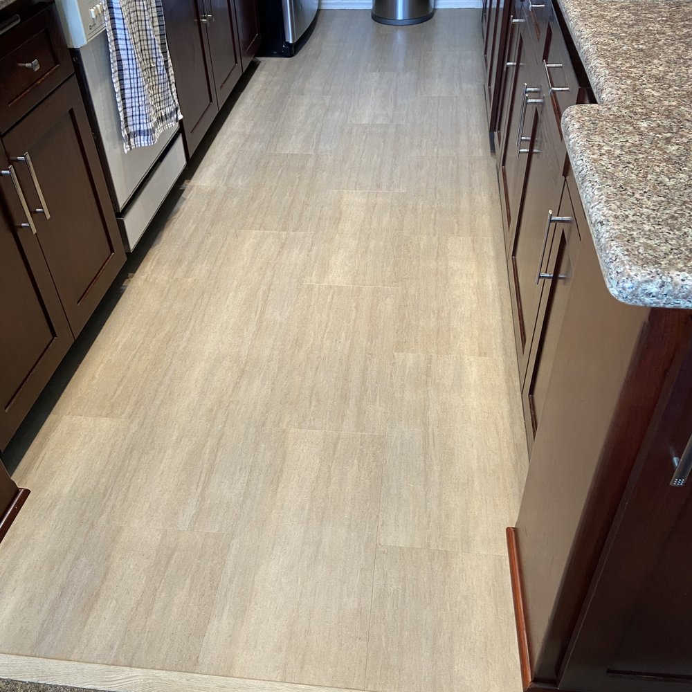 CoreTec Plus Vinyl tile; color is Ankara travertine