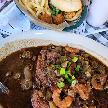 Flying Fish - Grits and Gumbo and poboy basket - Seafood Near Me - Bentonville, Arkansas