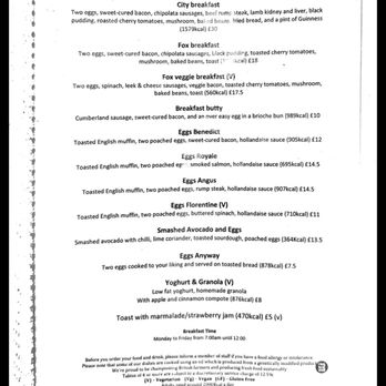 Fox and Anchor - Breakfast menu - Pubs Near Me - London, XGL