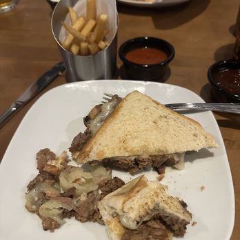 Pinstack - Soft lumpy and cold Brisket Grilled Cheese - Bowling Near Me - Austin, Texas