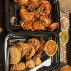Chili dumplings, fried chicken dumplings