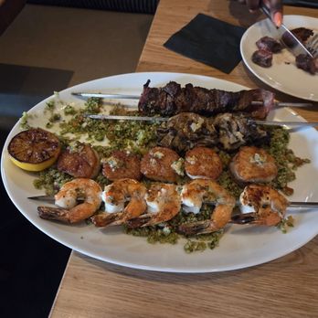 Atta Girl - THE SKEWERS!  we had started eating before I remembered to take pictures. on a bed of, probably,  some of the best taboleh I've ever had. - Mediterranean Near Me - Hermosa Beach, California