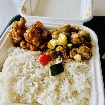 Panda Express - Orange chicken, mushroom chicken, white rice - Chinese Near Me - Hacienda Heights, California