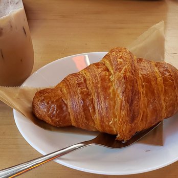 Document Coffee Bar - Croissant + iced oatmilk mocha - Coffee & Tea Near Me - Los Angeles, California