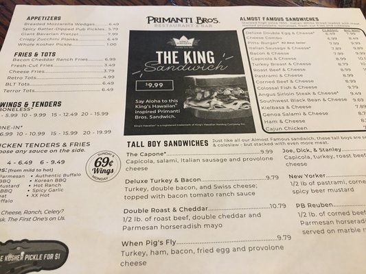 Menu photo 2 Primanti Bros. Restaurant and Bar Lancaster, PA