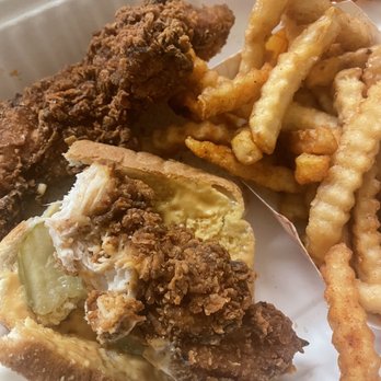 Dave's Hot Chicken - Dave's #1 2 Tenders w/ Fries - half eaten. Sorry was hungry and it's so good. - Chicken Shop Near Me - Albany, New York