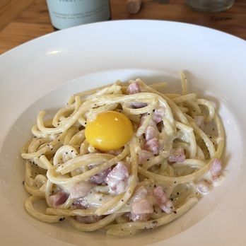 Rudolfo's - Carbonara !  Duck egg atop! - Italian Near Me - Pacific Grove, California