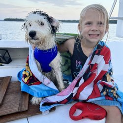 Happytail Puppies - 1st time swimming and drying off on the boat.