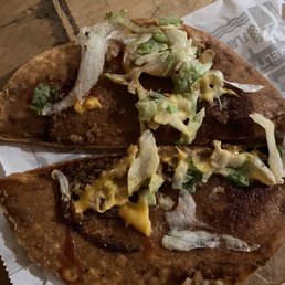 No meat, the meat that was left was burnt straight to the taco shells