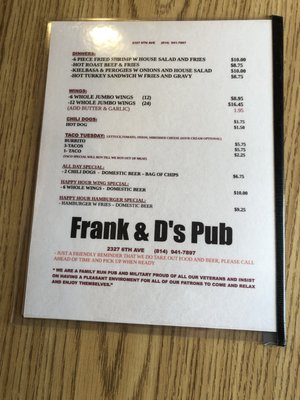 Menu photo 1 Frank & D's Pub Altoona, PA