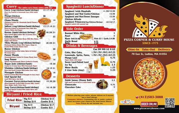 Menu photo 2 Pizza Corner and Curry House Ludlow, MA Menu photo 2 Pizza Corner and Curry House Ludlow, MA