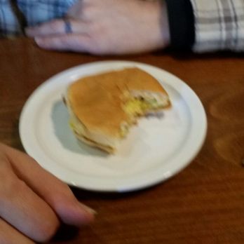Burger Claim - The not a burger breakfast burger with sausage. Good and cheap. - Burgers Near Me - Centralia, Washington