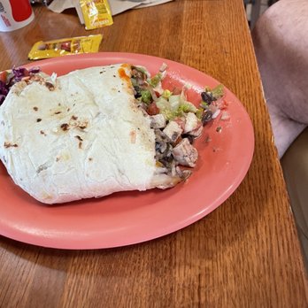 Bumble Bee's Baja Grill - Half of a veggie especial burrito, added vegan chicken. - Mexican Near Me - Santa Fe, New Mexico