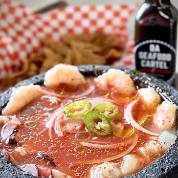 Da Seafood Cartel - CHIPILON Cooked shrimp, shrimp crudo, octopus, fish crudo, onion, serranos, cucumber in Cartel Sauce. Served w/ homemade chips 17.95 - Seafood Near Me - Aiea, Hawaii Da Seafood Cartel - CHIPILON Cooked shrimp, shrimp crudo, octopus, fish crudo, onion, serranos, cucumber in Cartel Sauce. Served w/ homemade chips 17.95 - Seafood Near Me - Aiea, Hawaii