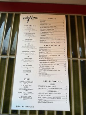 Menu photo 6 Neighbors Bar Salt Lake City, UT