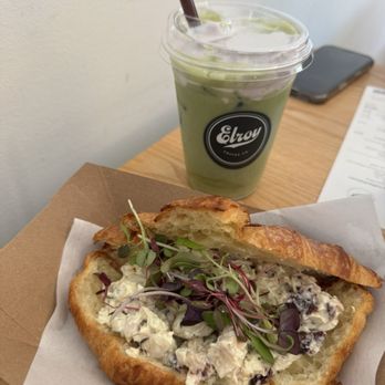 Elroy Coffee - Chicken salad croissant and blueberry lavender matcha - Coffee & Tea Near Me - Franklin, Tennessee