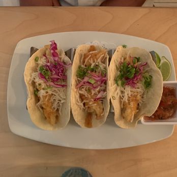 Nosh Restaurant & Bar - Mahi, shrimp, and volcano chicken tacos - Asian Fusion Near Me - Cocoa Beach, Florida Nosh Restaurant & Bar - Mahi, shrimp, and volcano chicken tacos - Asian Fusion Near Me - Cocoa Beach, Florida
