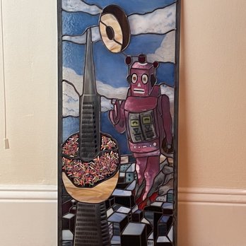 Feral Studio Glass Classes - Window before installation (Based on the art of Eric Joyner) - Art Classes Near Me - Berkeley, California