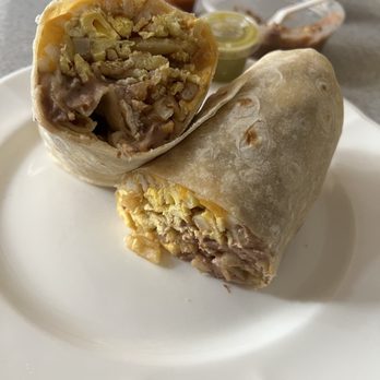 Don Panchos - Potato egg cheese burrito.  Beans and red salsa. - Tacos Near Me - Imperial Beach, California