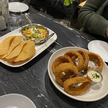 Showroom - Onion Rings & Fire Roasted Corn Dip - New American Near Me - Frederick, Maryland