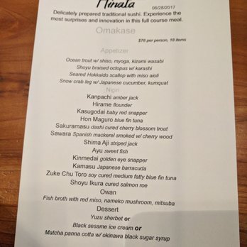 Hinata - Menu, always rotating - Sushi Bars Near Me - San Francisco, California