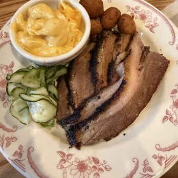Midwood Smokehouse - Brisket - Small with Mac & Cheese and Hush Puppies - Barbeque Near Me - Charlotte, North Carolina Midwood Smokehouse - Brisket - Small with Mac & Cheese and Hush Puppies - Barbeque Near Me - Charlotte, North Carolina