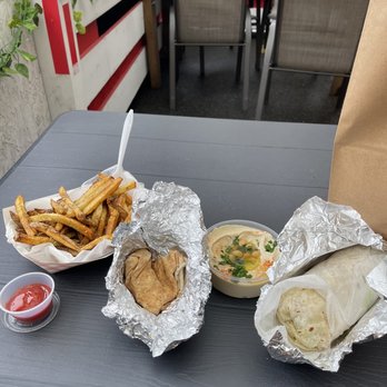 Semkeh - Zaatar Fries Small, Hummus Small, chicken burrito - Lebanese Near Me - Brooklyn, New York