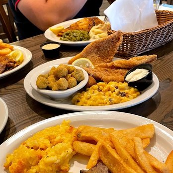 Cracker Barrel Old Country Store - Roasted beef (front) & Fried fish (back) - Breakfast & Brunch Near Me - Mount Laurel, New Jersey Cracker Barrel Old Country Store - Roasted beef (front) & Fried fish (back) - Breakfast & Brunch Near Me - Mount Laurel, New Jersey
