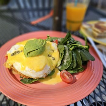 Hash - Eggs benedict, with a side of gluten-free pita, and a tasty beverage - Breakfast & Brunch Near Me - Los Angeles, California