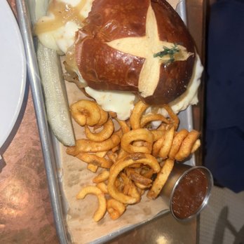 Teddy's Bar & Grill - Chicken sandwhich with curly fries - Bars Near Me - Brooklyn, New York