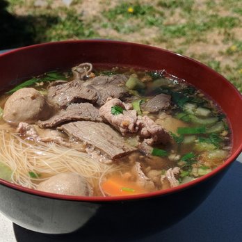 Wat Mongkolratanaram - Close up of the beef noodle soup - Thai Near Me - Berkeley, California Wat Mongkolratanaram - Close up of the beef noodle soup - Thai Near Me - Berkeley, California