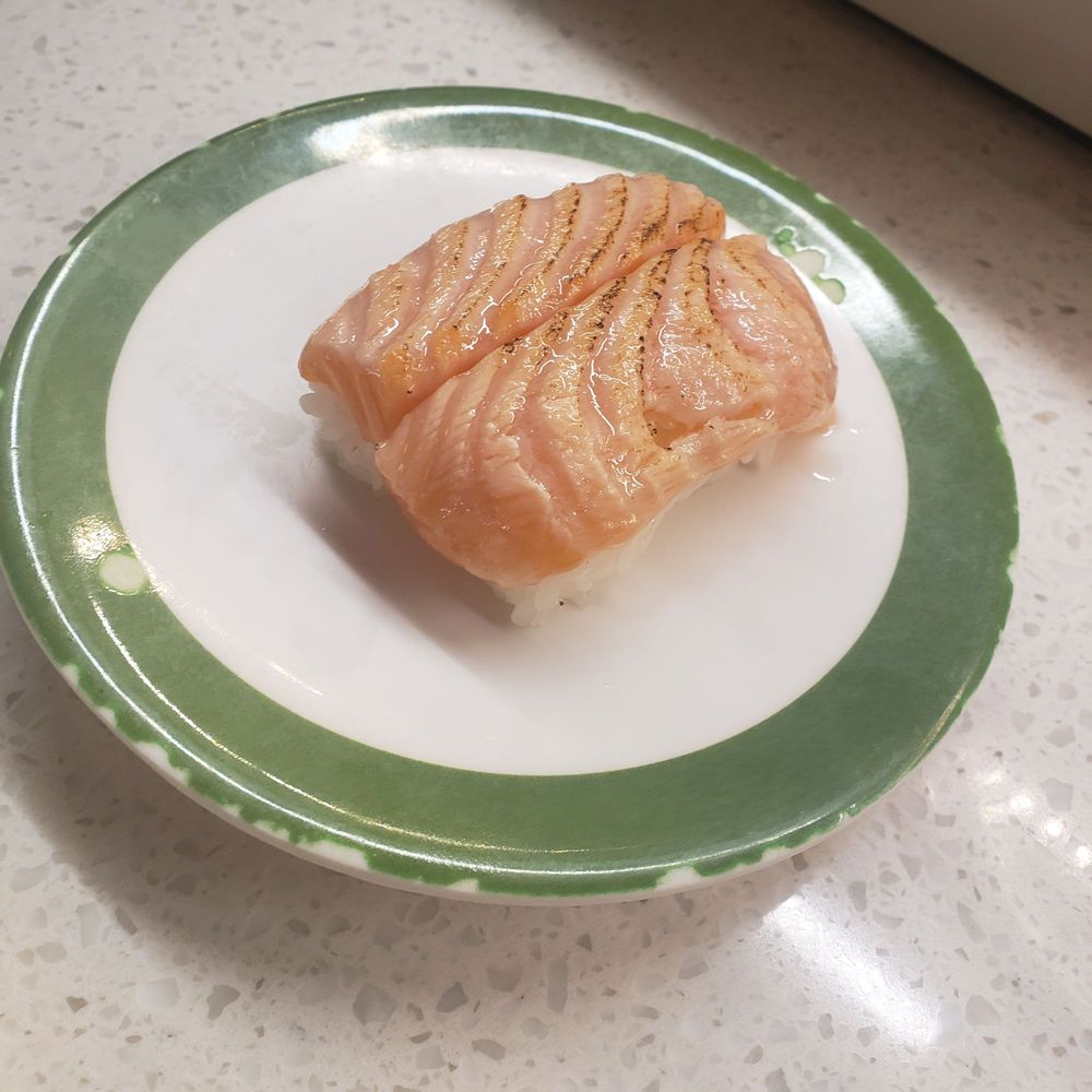 Akarii Revolving Sushi - Seared Salmon Nigiri.... favorite! - Sushi Bars Near Me - Mansfield, Texas Akarii Revolving Sushi - Seared Salmon Nigiri.... favorite! - Sushi Bars Near Me - Mansfield, Texas