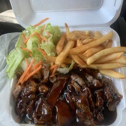 Fries are a little over cooked and salad looks some what fresh. Best part is the sauce Fries are a little over cooked and salad looks some what fresh. Best part is the sauce