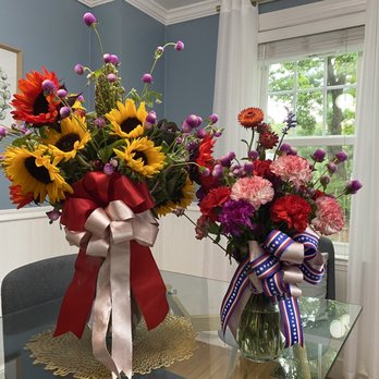 Wegmans - Less than $20 -- sunflower & carnation bouquet -- I just added a DIY bow and voilà! - Grocery Near Me - Burlington, Massachusetts