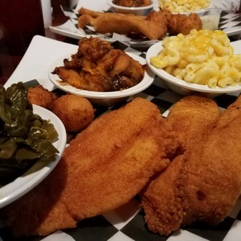 Fish N' Grill - fried flounder, candied yams, greens, mac, puppies.... - Seafood Near Me - Fredericksburg, Virginia