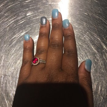 Luxury Nail - Gel color Carolina blue with a gray sparkle - Nail Salons Near Me - Charlotte, North Carolina Luxury Nail - Gel color Carolina blue with a gray sparkle - Nail Salons Near Me - Charlotte, North Carolina