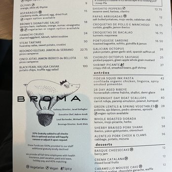 Broma - Menu - New American Near Me - Mountain View, California