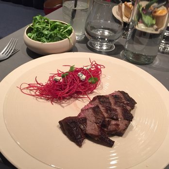 Grant Park Bistro - Grilled steak salad with beet root "angel hair" and blue cheese - New American Near Me - Chicago, Illinois Grant Park Bistro - Grilled steak salad with beet root "angel hair" and blue cheese - New American Near Me - Chicago, Illinois