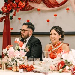 Bride and groom at their sweetheart table